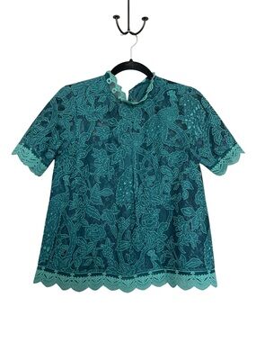 HD in Paris Teal Lace Overlay Short Sleeve Top
